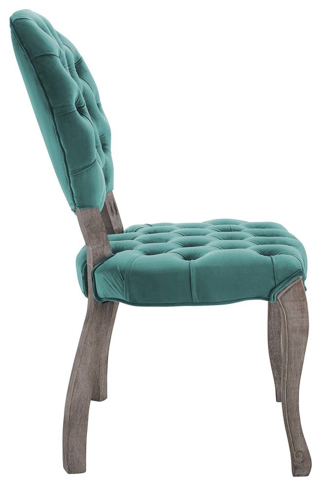 Exhibit French Vintage Dining Performance Velvet Side Chair, Teal
