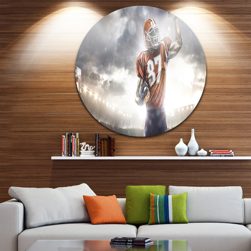 American Footballer On Stadium, Sports Photo Round Wall Art, 36"