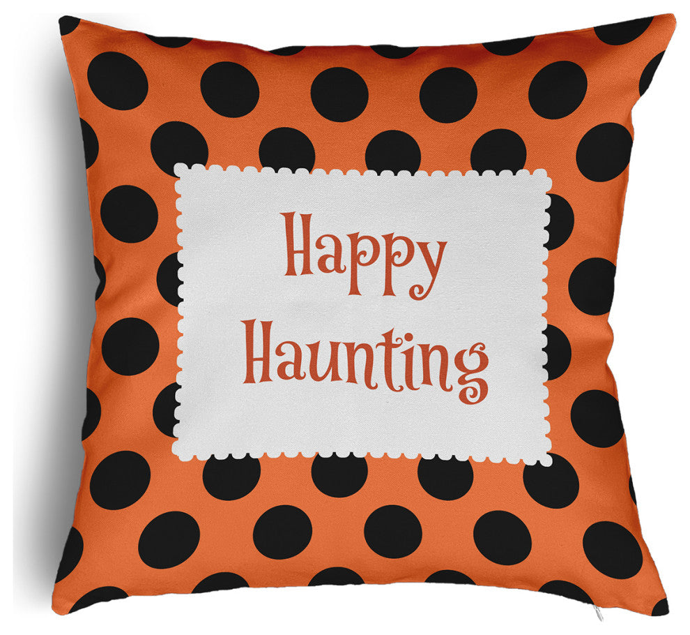 Happy Haunting Dots Accent Pillow Removable Insert, Traditional Orange, 16"x16"