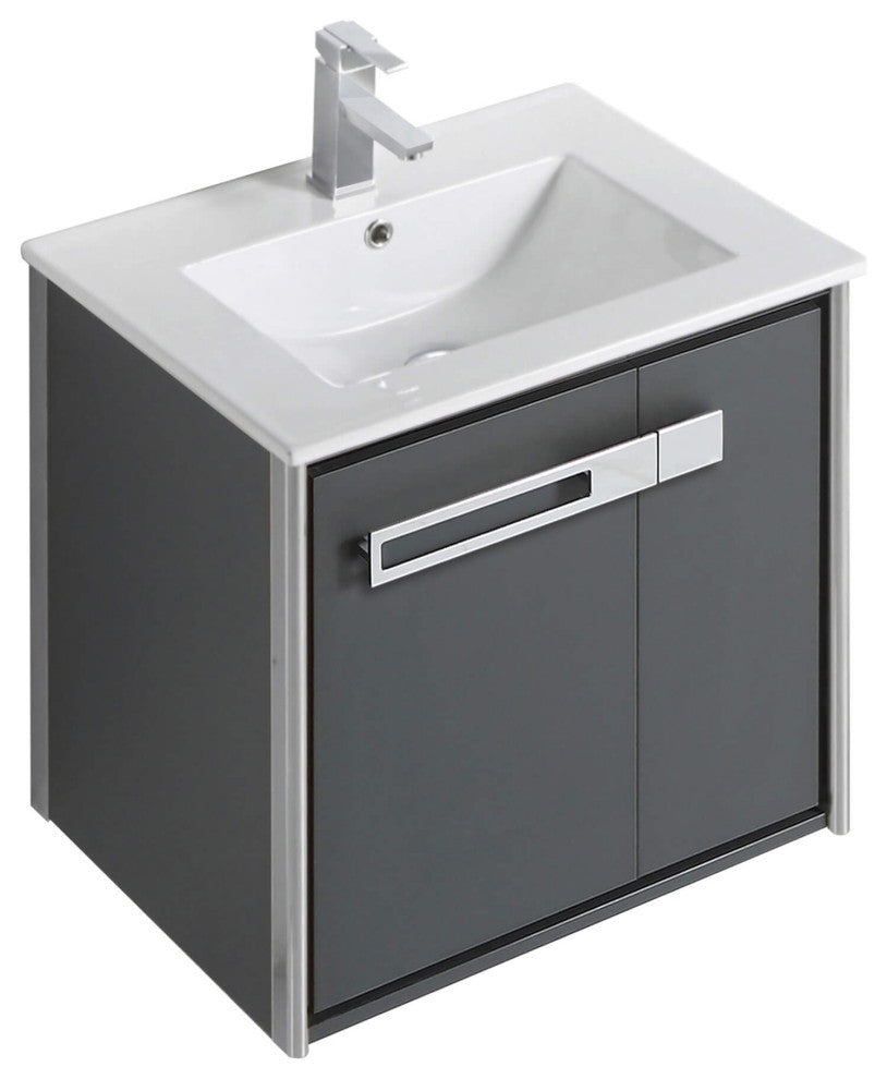 Oakville Wall Mount Bathroom Vanity, Onix Grey, 24", Chrome Hardware
