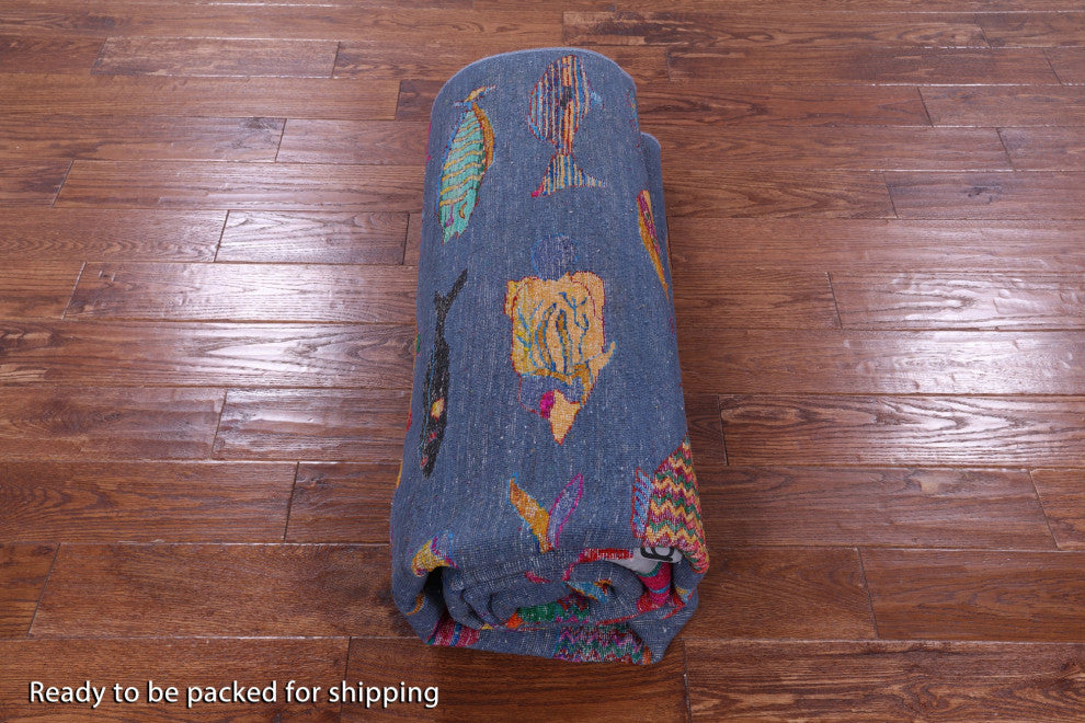 6' 0" X 9' 0" Gabbeh Fish Design Hand-Knotted Wool & Silk Rug - Q15980