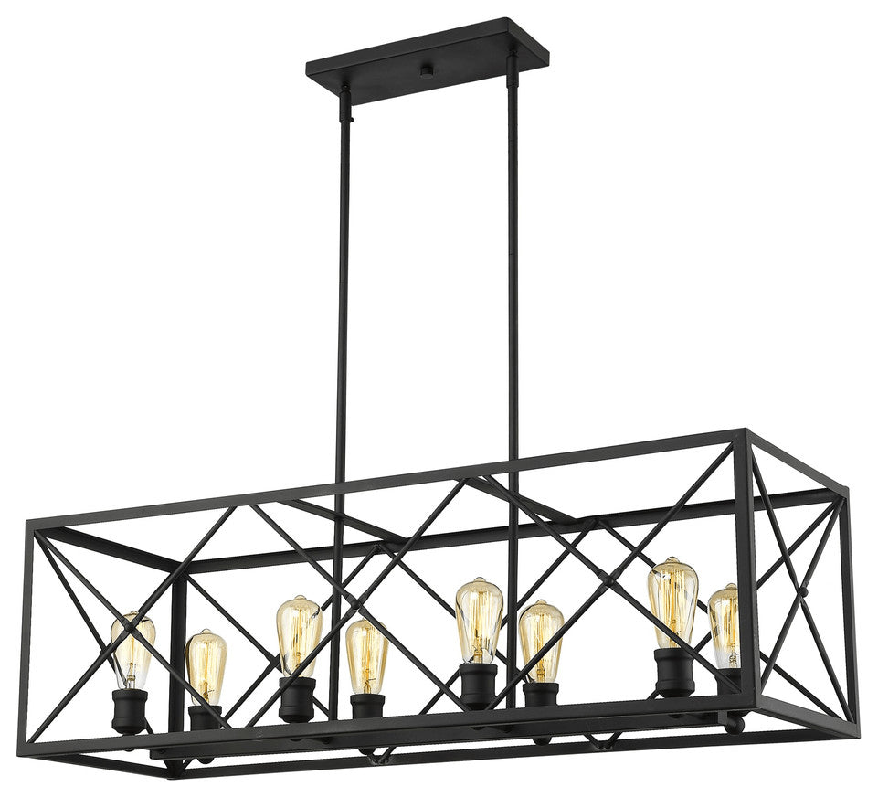 Brooklyn 8-Light Matte Black Island Pendant With Metal Framework Shade