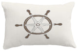 Ship Wheel Geometric Print Throw Pillow With Linen Texture, Ivory, 14"x20"