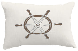 Ship Wheel Geometric Print Throw Pillow With Linen Texture, Ivory, 14"x20"