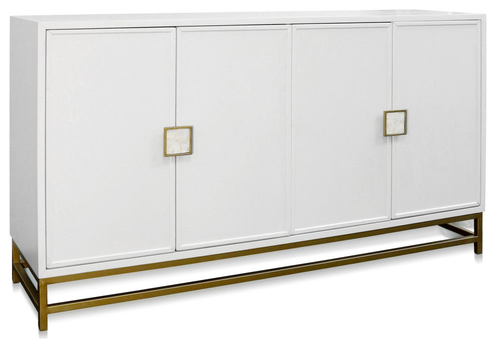Lexi Four Door Sideboard Cabinet With Shell Handles White Finish