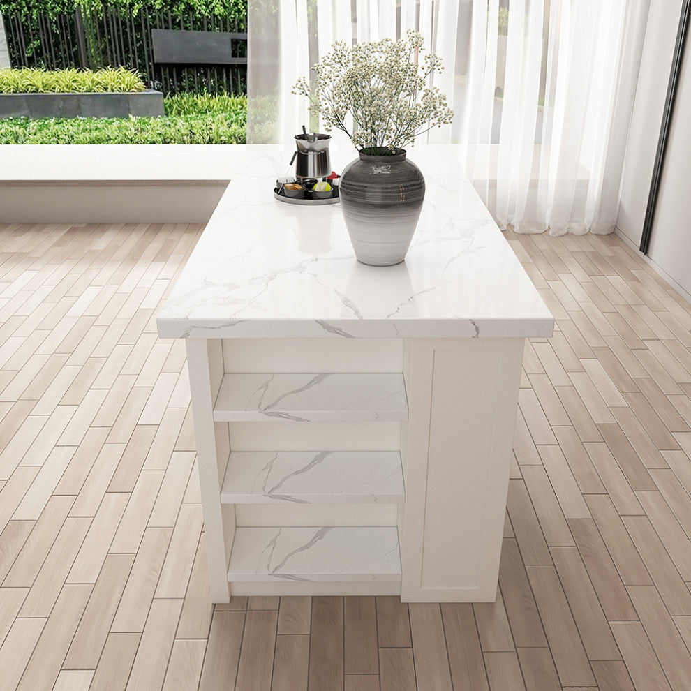 72" Large White Kitchen Island With Storage Modern Kitchen Cabinet, White, Laminate