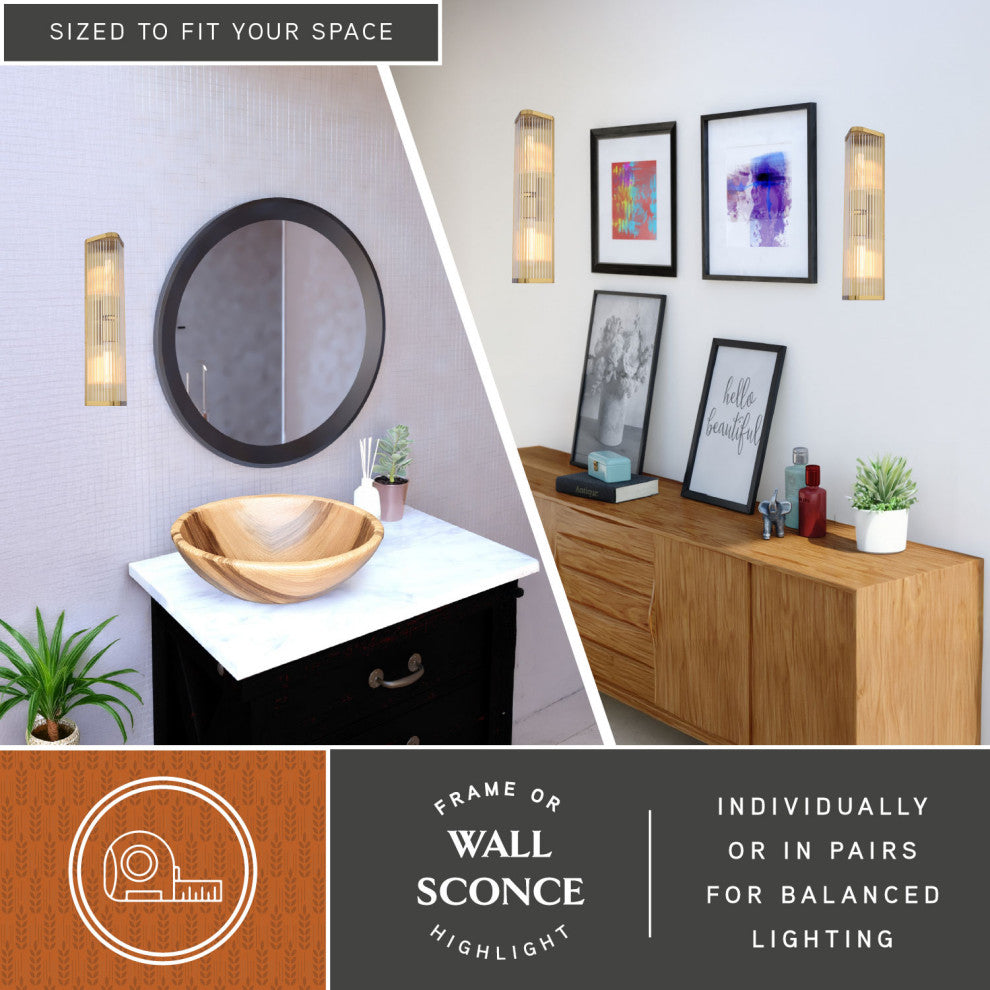 Barbier 2-Light Antique Gold Brass Modern Wall Sconce, Bathroom Vanity Fixture, Antique Gold