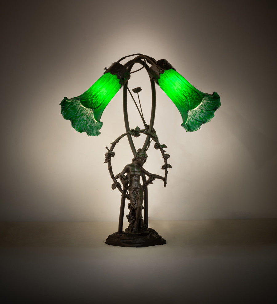17 High Green Pond Lily 2 Light Trellis Girl Table Lamp