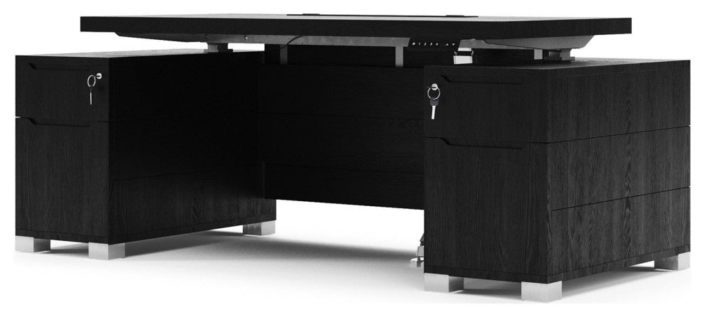 79" Modern Ford Black Oak Wood Adjustable Height Desk 4-Drawer Storage