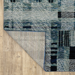 Aegina Distressed Plaid Area Rug, Blue, 2'3" X 8'