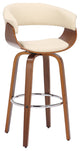 Julyssa Mid-Century Swivel Stool, Faux Leather, Walnut/Cream, Bar Height 30"
