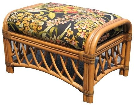 Montego Bay Ottoman in Cinnamon, Botanical-Fern Fabric