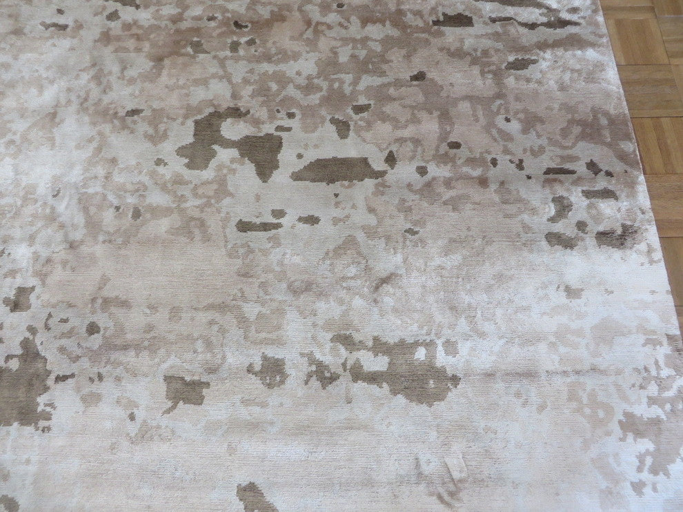 9x9'3 Square Hand Knotted Brown & Beige Modern Abstract Oriental Rug