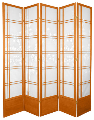 7' Tall Bamboo Tree Shoji Screen, Honey, 5 Panels