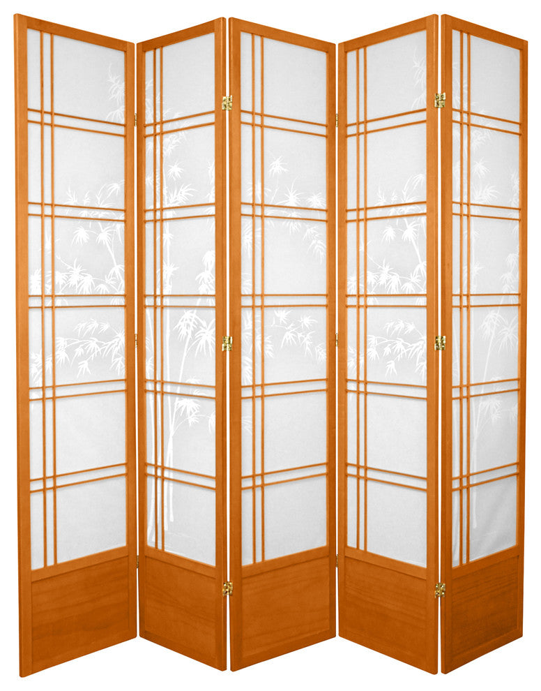 7' Tall Bamboo Tree Shoji Screen, Honey, 5 Panels