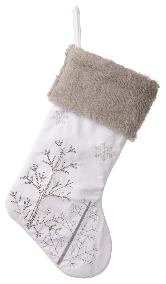 2-Pack 21"L White Fleece With Christmas Tree, Snowflake Stocking