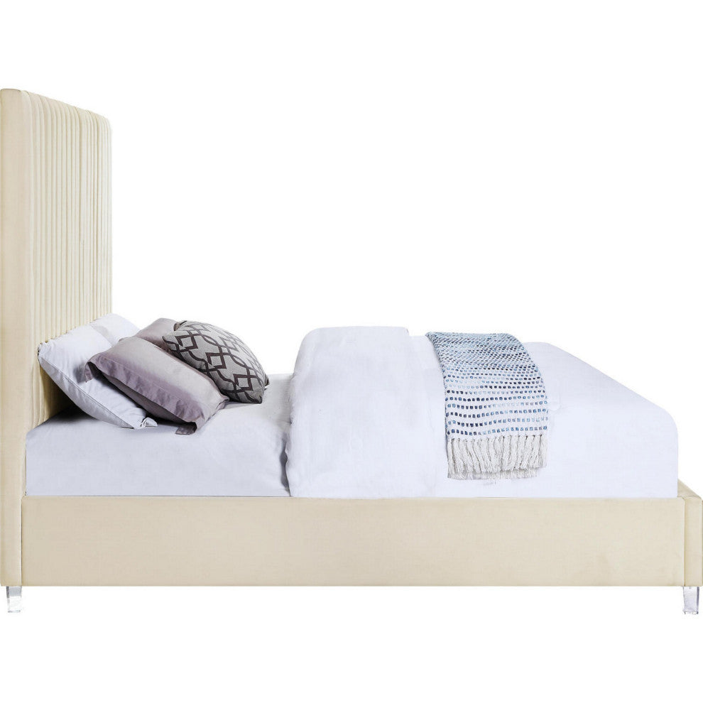 Benzara BM284011 Modern King Size Bed, Channel Tufted Panel Headboard, Beige