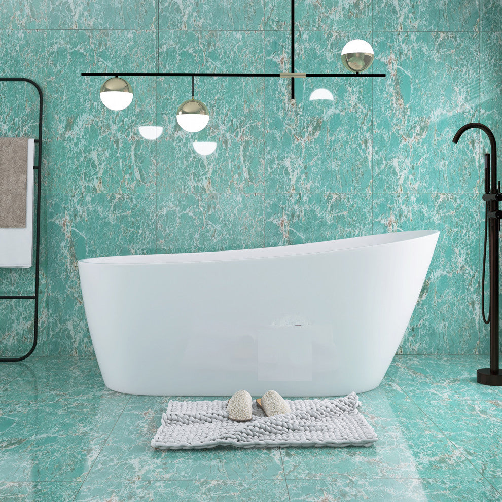 JimsMaison Acrylic Single Slipper Freestanding Soaking Bathtub, 67x31