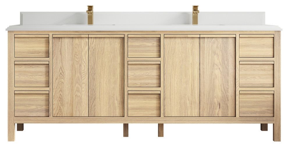 Elizabeth Oak 84" Double Sink Vanity, White 1.5" White Quartz