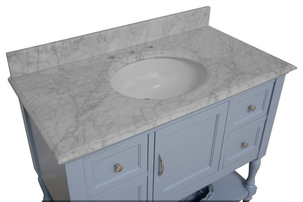 Beverly 42" Bathroom Vanity, Powder Blue, Carrara Marble