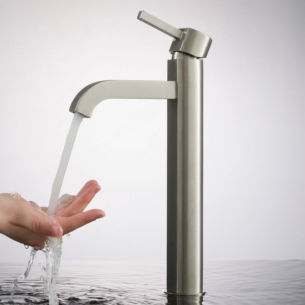 Elavo Square Ceramic Vessel Sink, Bathroom Ramus Faucet, PU Drain, Nickel