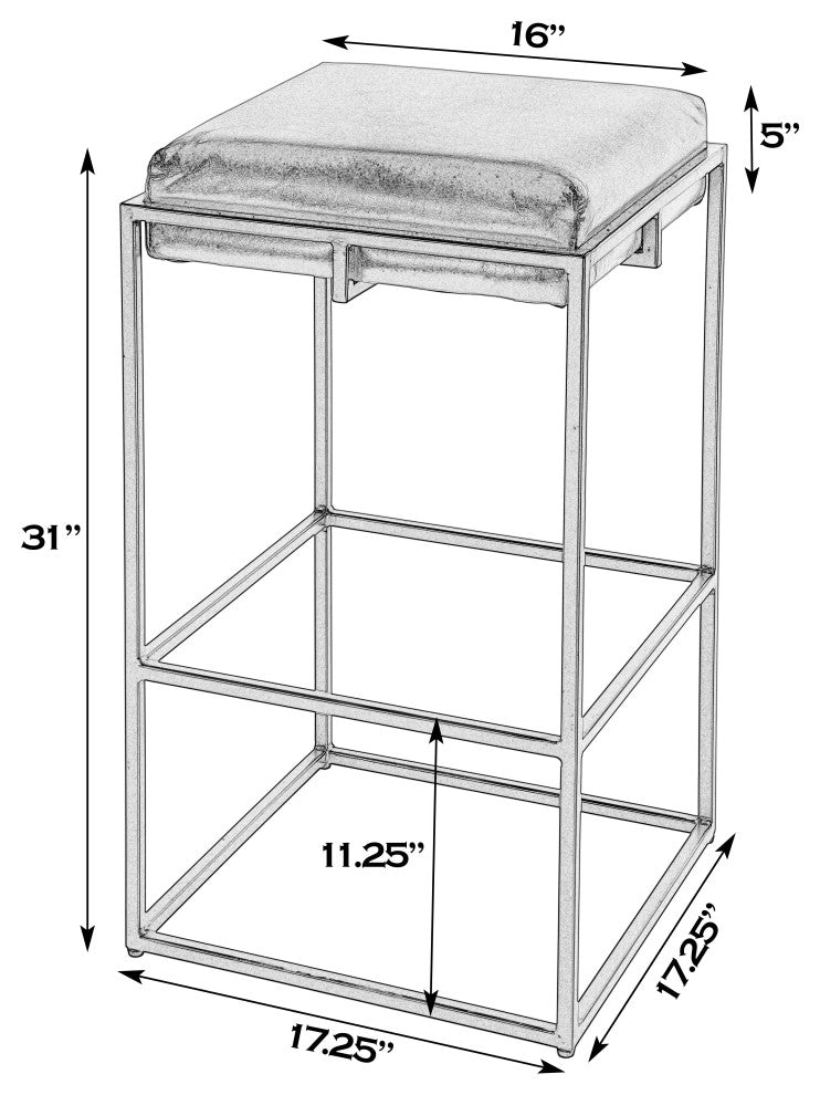Eldridge 31" Seat Height Leather, Iron Backless Bar Height Stool, Footrest