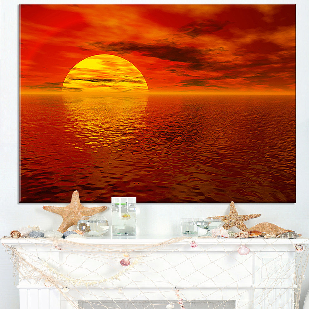"Sun Falling To Yellow Ocean" Seashore Canvas Print, 32"x16"