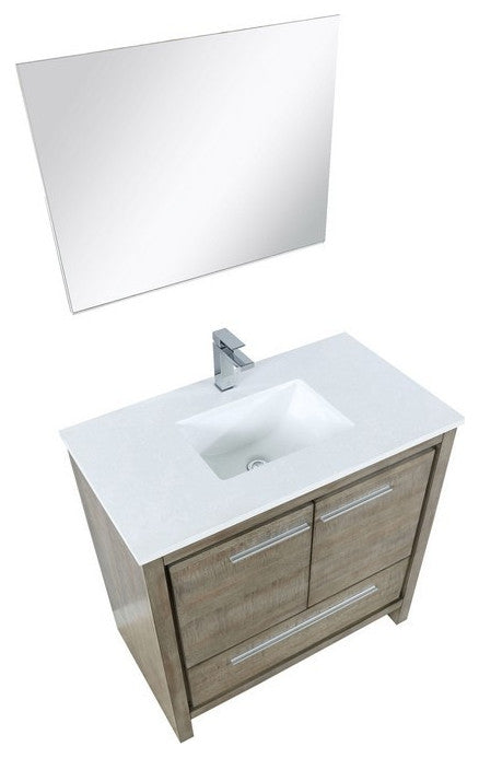 Lafarre Contemporary 36" Rustic Acacia Bathroom Vanity Set, Labaro Brushed Nicke