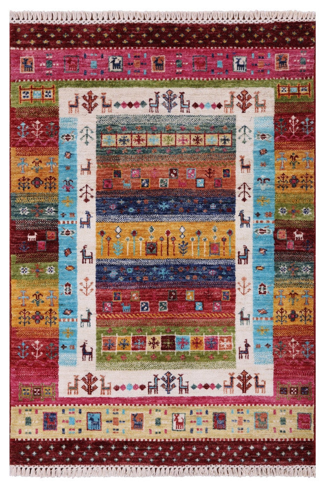 2' 9" X 4' 0" Persian Gabbeh Tribal Hand Knotted Rug Q10233