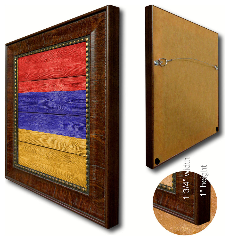 Armenia Country Textured Flag Print With Brown Gold Frame, 15"X21"
