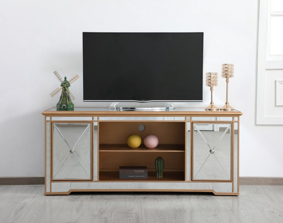 Elegant MF60160G Modern 60" Mirrored Tv Stand, Antique Gold