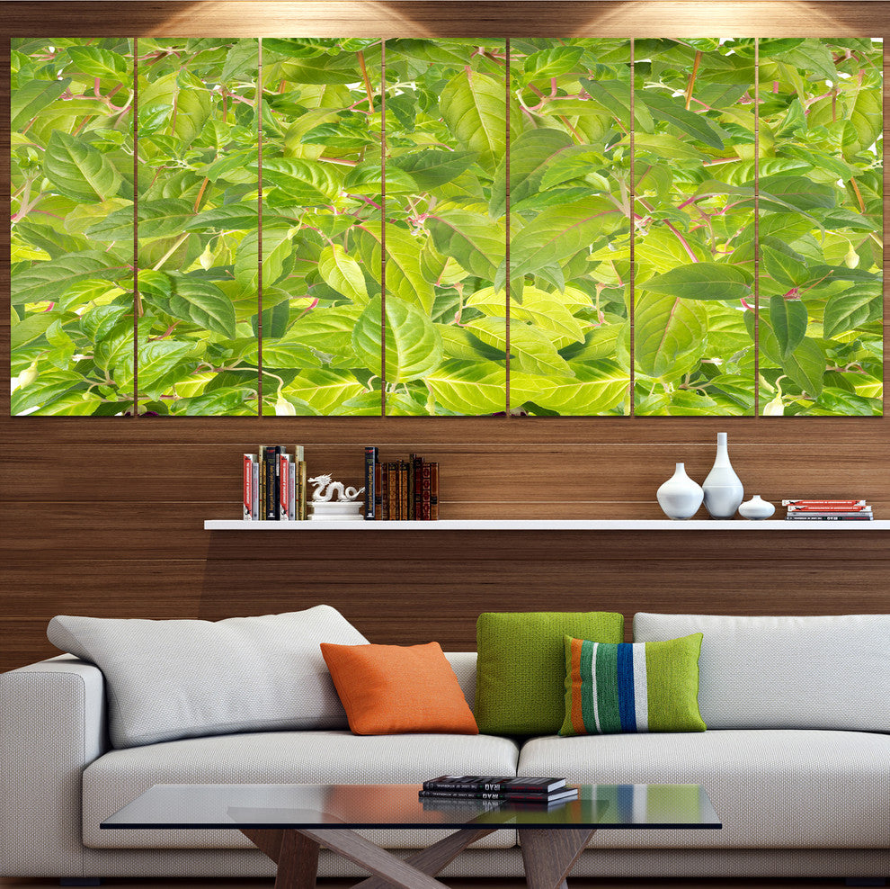 Bright Fuchsia Green Foliage, Floral Canvas Art Print, 83"x32", 7 Panels
