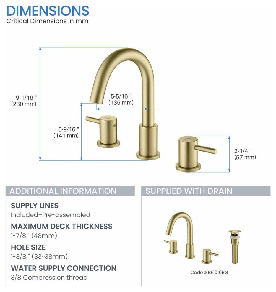 Circular Widespread Sink Faucet With Pop-Up Drain, Brush Gold