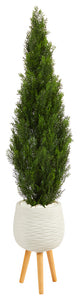 5' Cedar Artificial Tree, White Planter With Stand, Indoor/Outdoor