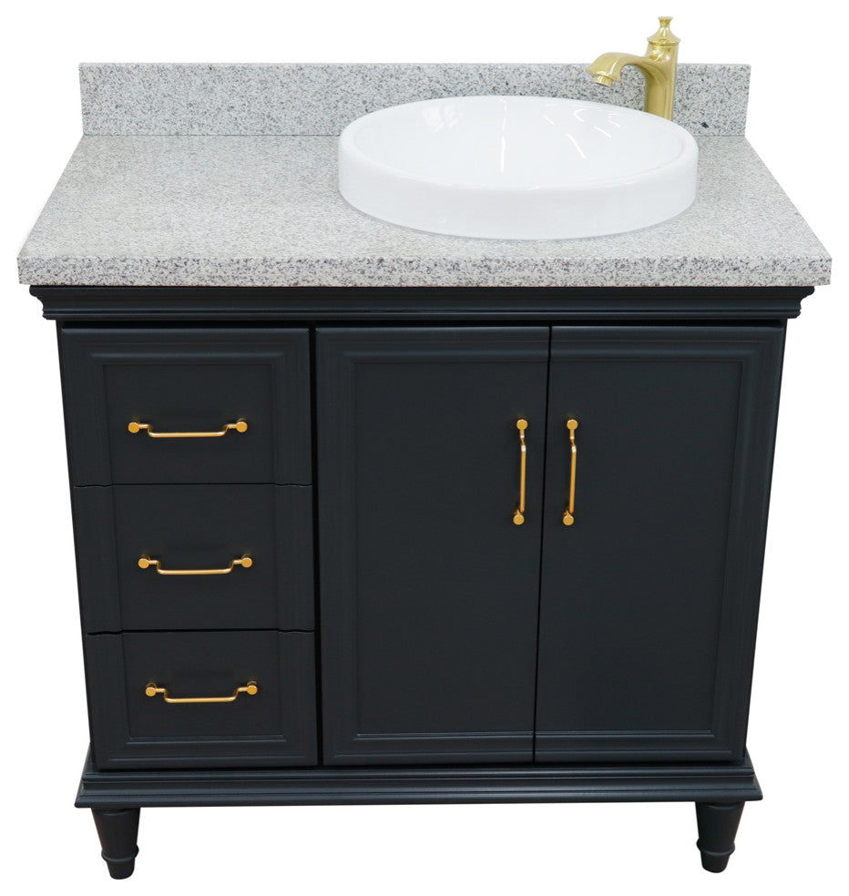 37" Single Vanity, Dark Gray Finish With Gray Granite