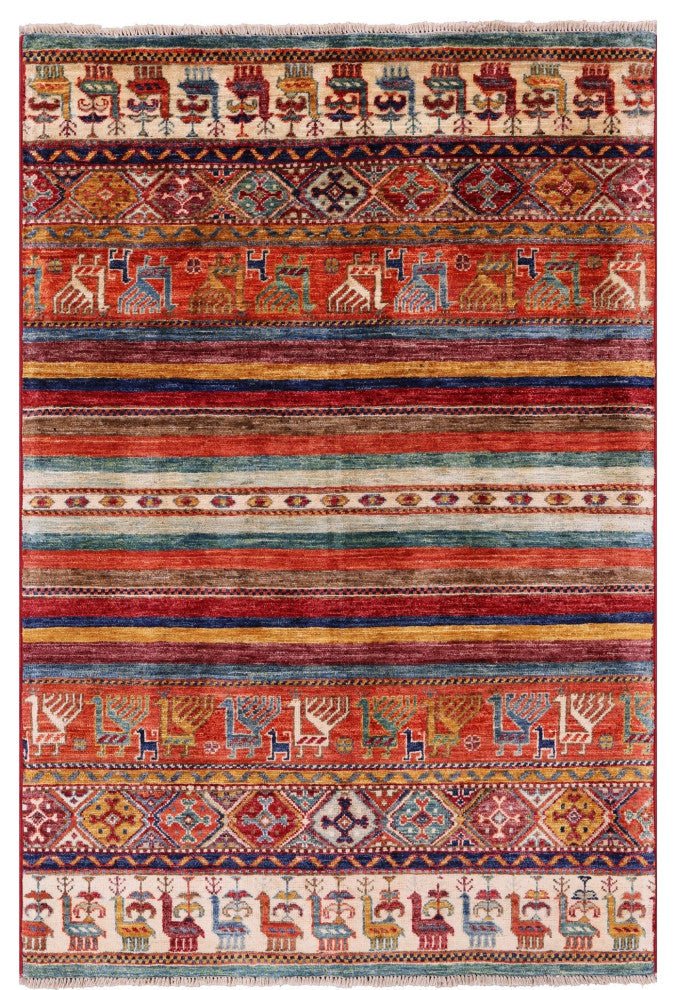 Tribal Persian Gabbeh Hand Knotted Wool Rug 3' 2" X 4' 10" - Q12658