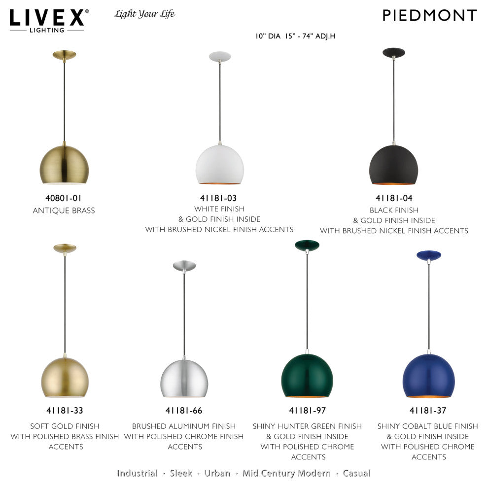 Piedmont 1-Light Shiny Hunter Green Globe Pendant
