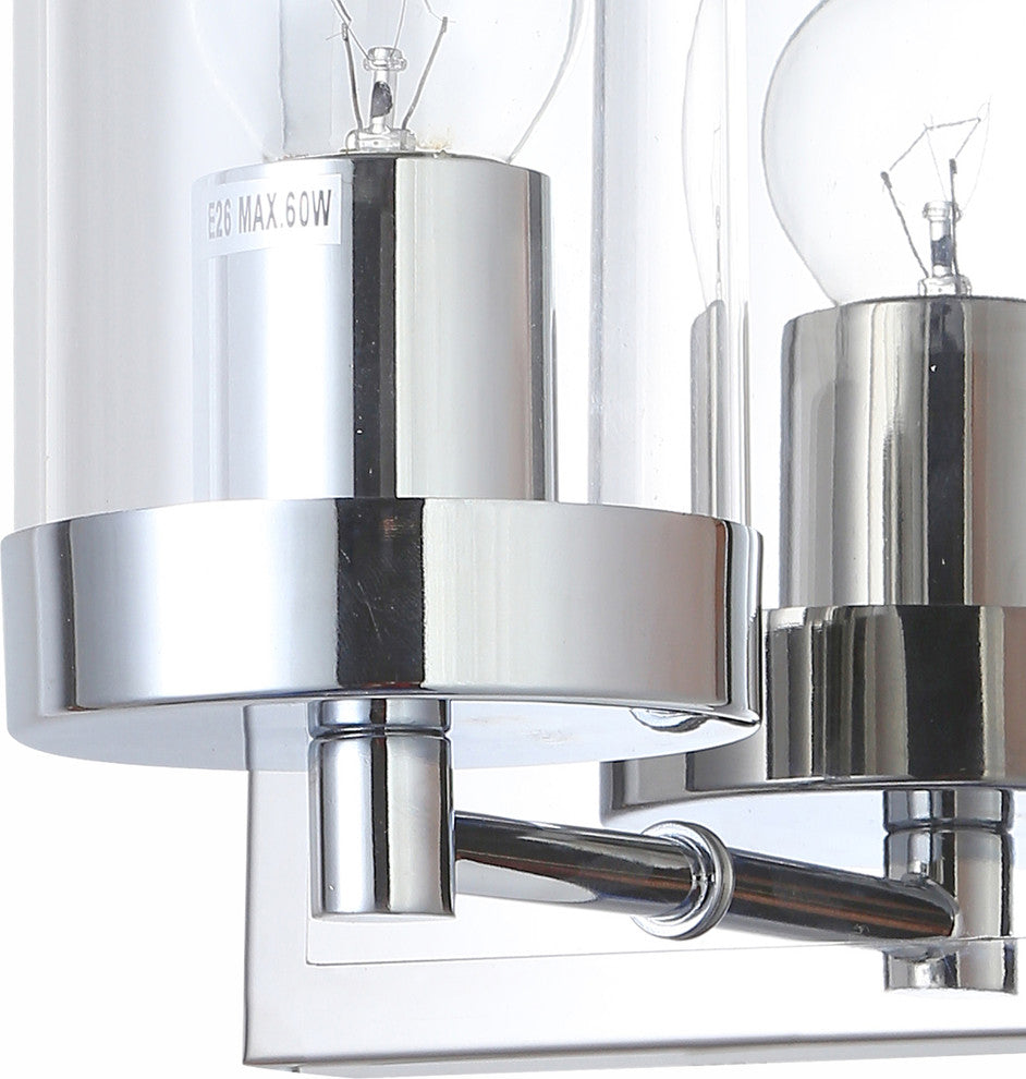 4-Light Chrome Frame Wall Sconce With Clear Glass Cylinder Shades