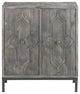 Rustic Gray Wash Scroll Wood Two Door Accent Cabinet