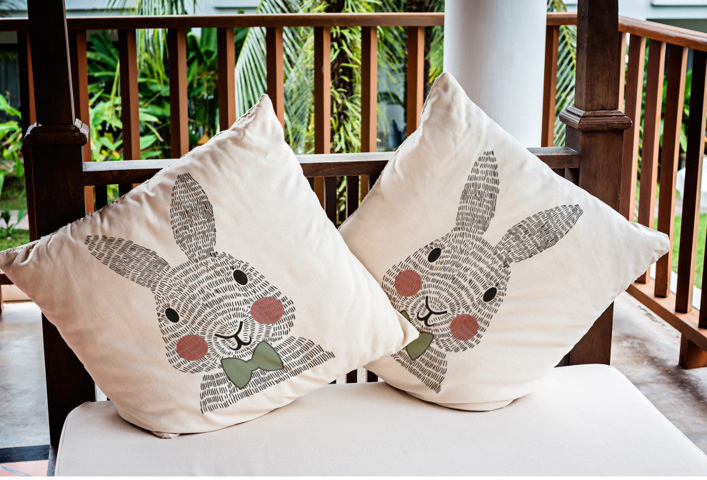 Bow-tie Bunny Easter Indoor/Outdoor Throw Pillow, Laurel Tree Green, 16x16"