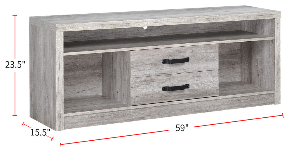 2 Drawers and Open Shelf TV Console, Gray
