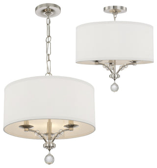 Crystorama Mirage 3 Light Convertible Drum Shade Chandelier, Polished Nickel