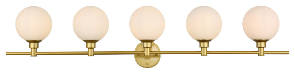 5 Light Brass And Frosted White Bath Sconce