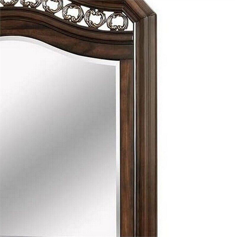 Benzara BM241814 Wall Mirror, Camelback Top Wooden Molded Frame, Espresso Brown