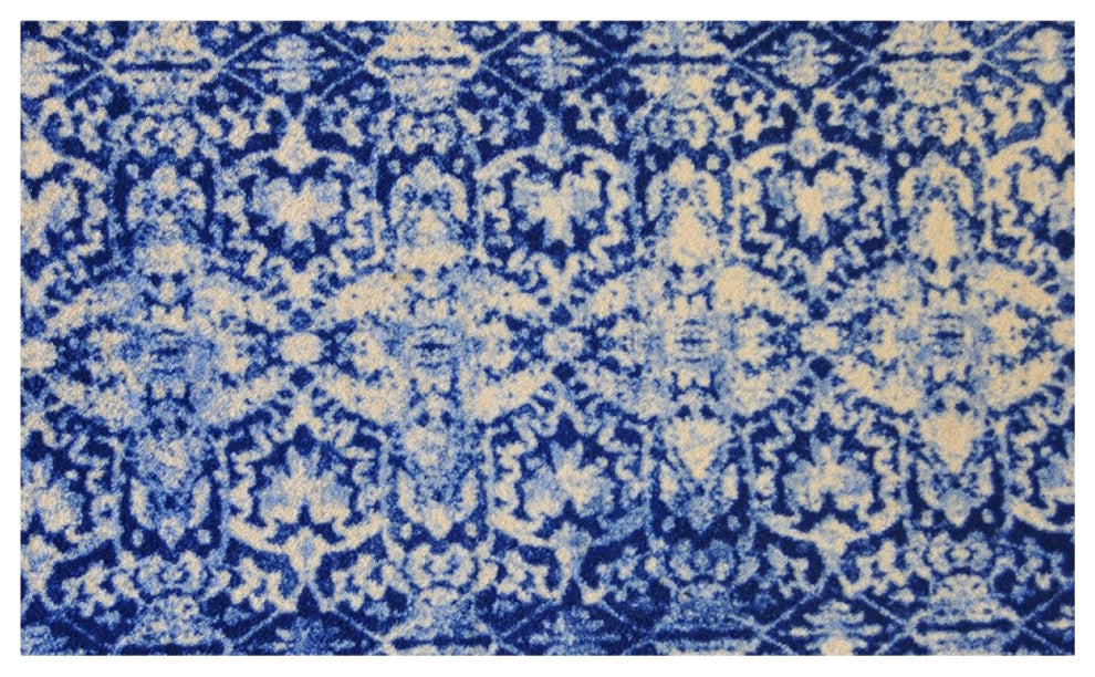 2' x 4' Shades of Blue Vintage Floral Washable Floor Mat