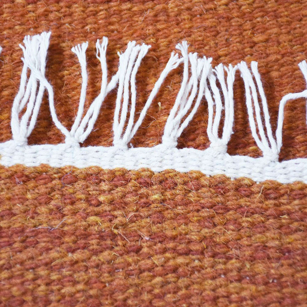 HAND WOVEN FLAT WEAVE KILIM WOOL ECO-FRIENDLY AREA RUGS-Solid,Dark Orange