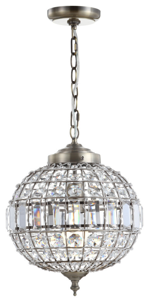 Georgina Crystal, Metal LED Chandelier Pendant, Antique Brass, 12"