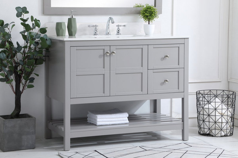 Tobias 42" Single Bathroom Vanity, Gray With Backsplash