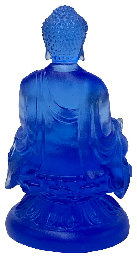 Crystal Glass Liuli Pate-de-Verre Blue Sitting Meditation Buddha Statue Hws1347