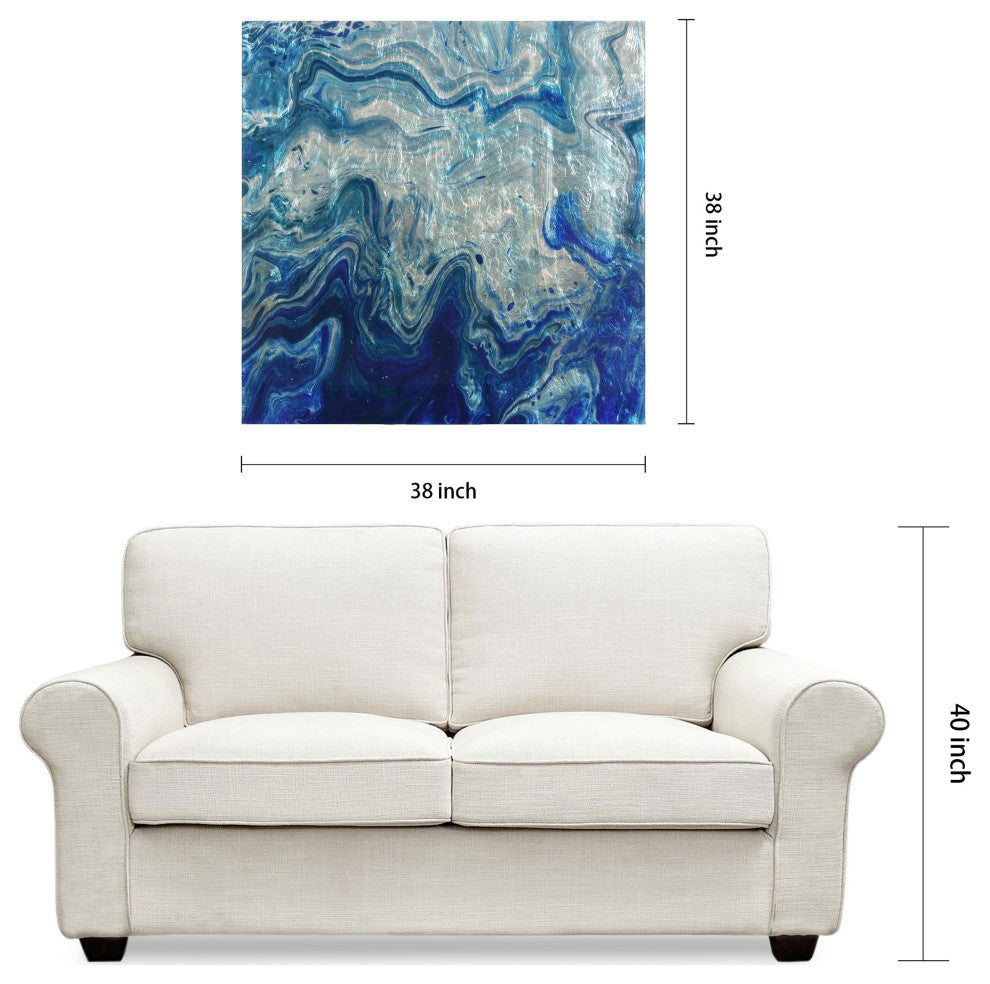 Indigo Minerals Abstract Wall Art Reverse Print Tempered Glass With Silver Leaf